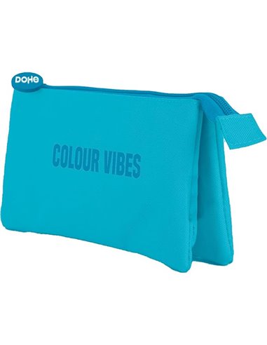 Trousse triple Dohe Colour Vibes - Fermeture à double glissière avec tirette en caoutchouc - Bleu cyan