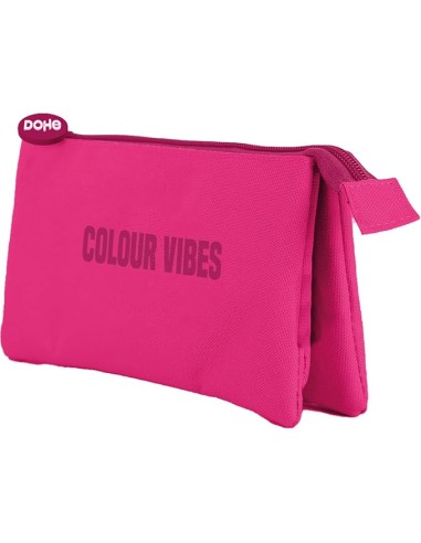 Trousse triple Dohe Colour Vibes - Fermeture à double glissière avec tirette en caoutchouc - Rose