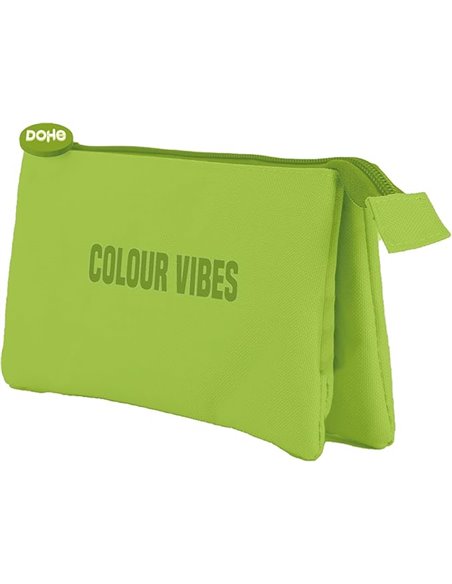 Trousse triple Dohe Colour Vibes - Fermeture à double glissière avec tirette en caoutchouc - Vert citron