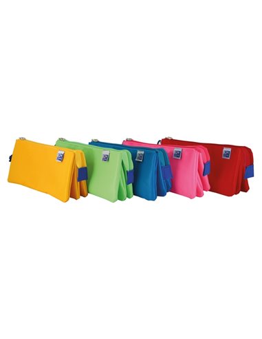 Trousse triple Oxford Kangoo Kids en polyester – Format compact 22 x 8 x 10 cm – Design ludique pour enfants – Couleurs assortie