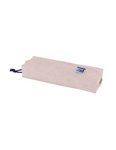 Trousse rectangulaire Oxford Kangoo à imprimé animalier de taille moyenne - 22 x 7 x 3,5 cm - Élastique pour carnet - Rose clair