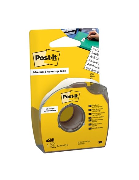 Rouleau de ruban adhésif inscriptible Post-It - 25,4 mm x 17,7 m - avec distributeur - Blanc