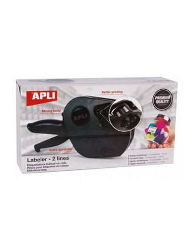 Étiqueteuse de prix Apli Premium - 2 lignes - 9 caractères - Facile à utiliser - Installation rapide - Dragonne - Cartouches et 