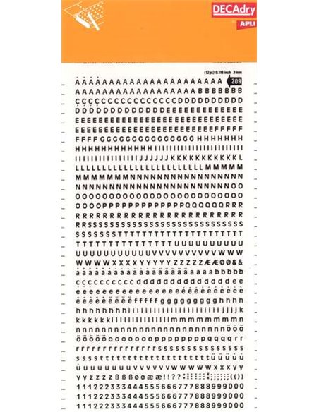 Lettres et chiffres transférables Apli Super 3 mm 997 caractères - Noir brillant