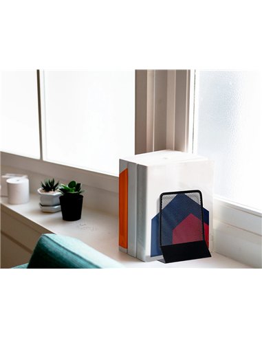 Serre-livres q-connect maille métallique excellent maintient documents jeu de 2 supports 135x152x165mm coloris noir.