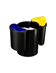 Corbeille papier cep recyclage polypropylene 3 compartiments noir/bleu/jaune papier 19l + 2 de 4,5l hauteur 263mm.