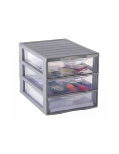 Module de rangement fast 3 tiroirs empilable poignees ergonomiques 36x26x25 cm.