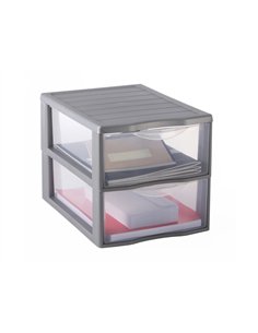 Module de rangement fast 2 tiroirs empilable poignees ergonomiques 36x26x25 cm.