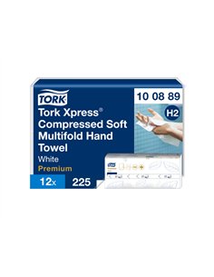 Essuie-mains tork xpress h2 premium interfolies doux compresses 2 plis z absorbants blanc paquet 225.