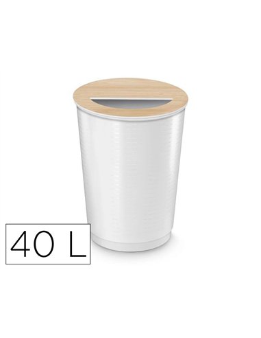 Maxi corbeille cep pp avec couvercle amovible contenance 40l ouverture demi-lune coloris hetre corps blanc.