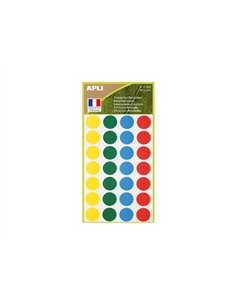 Etiquettes apli 100% recycle ï15mm coloris assortis pochette 140 unites.