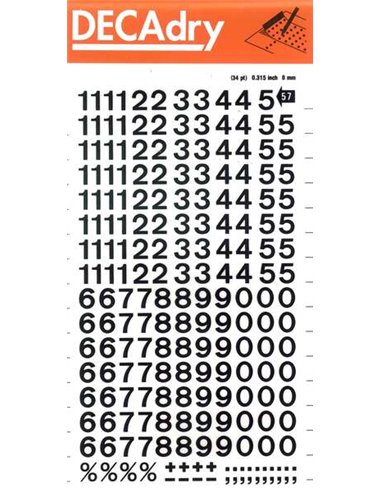 Numéros transférables Apli - 8 mm - Application facile - Noir intense - 204 caractères - Noir