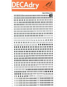 Lettres et chiffres transférables - 3 mm - 888 caractères - Noir