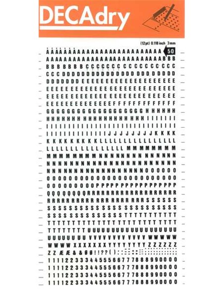 Lettres et chiffres transférables - 3 mm - 888 caractères - Noir