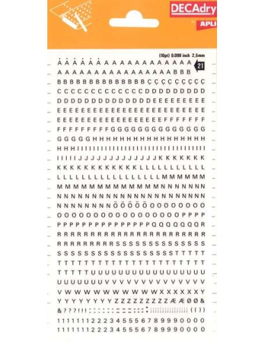 Lettres et chiffres transférables appliqués - 2,5 mm - 731 caractères - Application facile et excellente adhérence - Noir