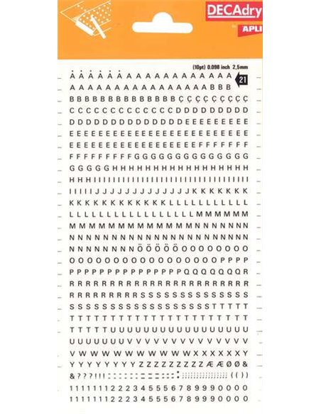Lettres et chiffres transférables appliqués - 2,5 mm - 731 caractères - Application facile et excellente adhérence - Noir