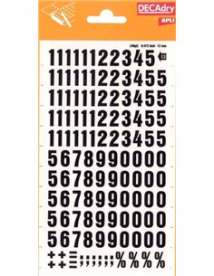 Numéros transférables Apli - 12 mm - Application facile - Noir intense - 133 caractères - Noir