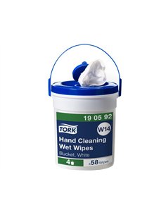 Lingette tork w14 humide nettoyage mains sans parfum blanc 1 seau 58 lingettes.