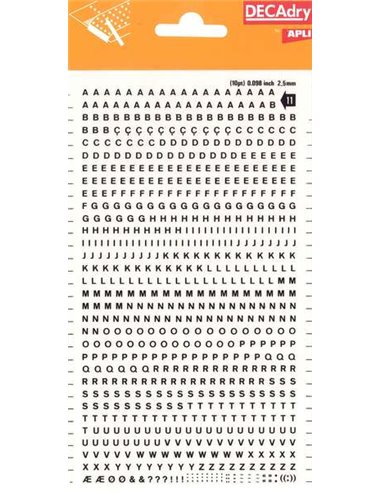 Lettres majuscules noires transférables Apli 2,5 mm 730 caractères