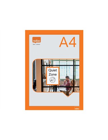 Porte-affiche nobo magnetique autocollant a4 cadre coloris orange.