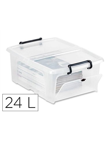 Boite multirangement cep curves pp couvercle clipse emboitable et superposable contenance 24l noir corps transparent.