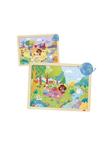 Puzzles en bois avec cadre akros eco puzzles sauvons la planete 2 puzzles 24 pieces et 2 puzzles 35 pieces 4.