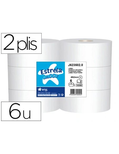 Papier hygiénique amoos jumbo 2 plis 350m paquet 6 rouleaux.