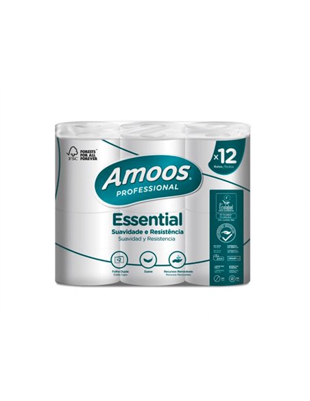 Papier hygienique amoos domestique 2 plis 20m paquet de 12 rouleaux.