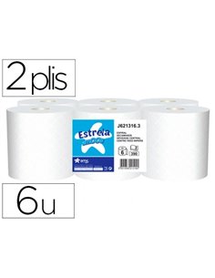 Bobine essuyage amoos estrela dévidage central 2 plis 390 services paquet de 6 rouleaux.