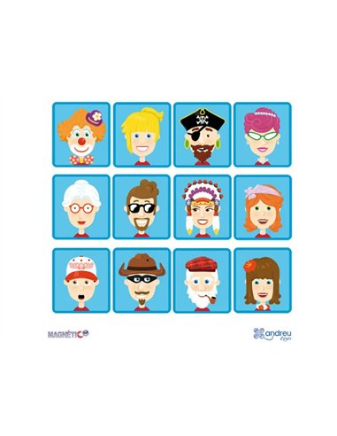Jeu des visages magnetiques a reconstituer andreu toys en bois93 pieces et 12 fiches modeles.