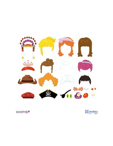 Jeu des visages magnetiques a reconstituer andreu toys en bois93 pieces et 12 fiches modeles.