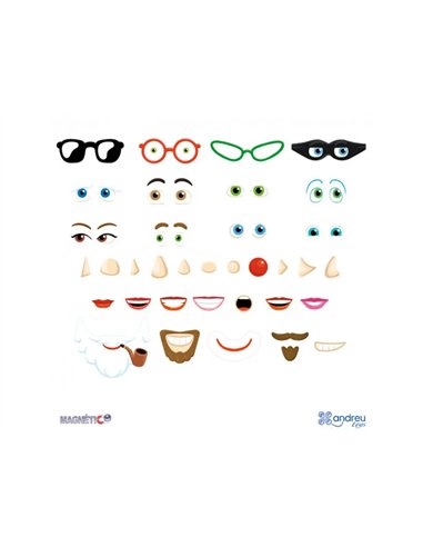 Jeu des visages magnetiques a reconstituer andreu toys en bois93 pieces et 12 fiches modeles.