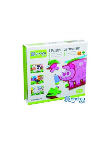 Puzzle en bois sans cadre panoramic ferme 4 puzzles individuels emboitables de 12 pieces chacun.