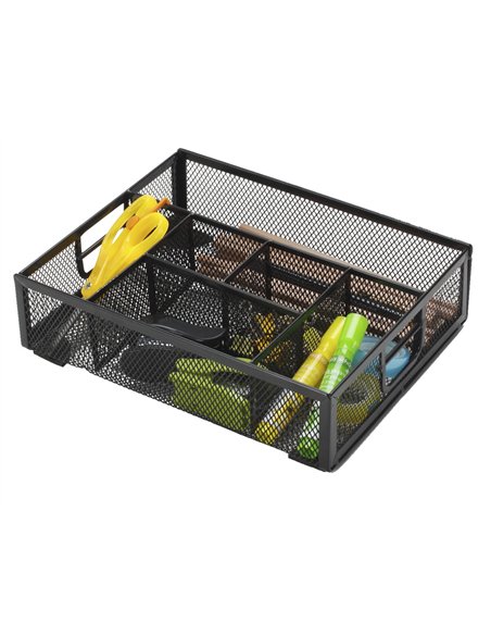Organiseur bureau q-connect maille métallique 6 compartiments 235x183x65mm coloris noir.