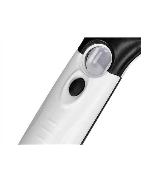 Loupe électrique q-connect lentille verre ronde 75mm diamètre monture abs grossissement par 3 3 ampoules led.