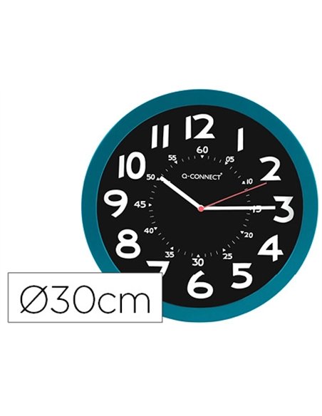 Horloge q-connect murale plastique design moderne couleur vive 1 pile aa non fournie diamètre 30cm bleu.