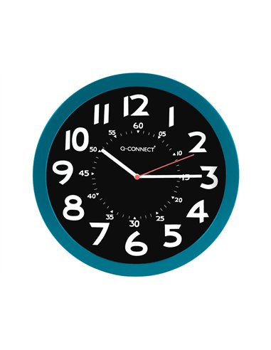 Horloge q-connect murale plastique design moderne couleur vive 1 pile aa non fournie diamètre 30cm bleu.