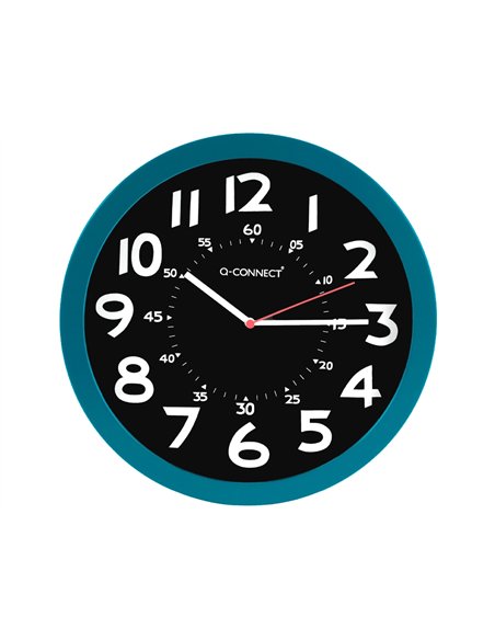Horloge q-connect murale plastique design moderne couleur vive 1 pile aa non fournie diamètre 30cm bleu.