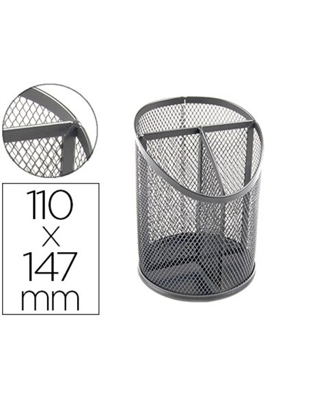 Pot a crayons q-connect maille metallique 3 compartiments hauteur 147 mm diametre 110mm coloris argent.