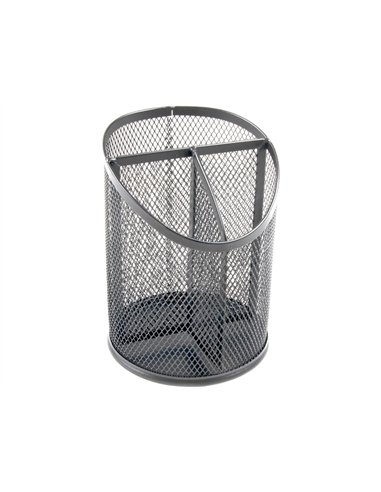 Pot a crayons q-connect maille metallique 3 compartiments hauteur 147 mm diametre 110mm coloris argent.