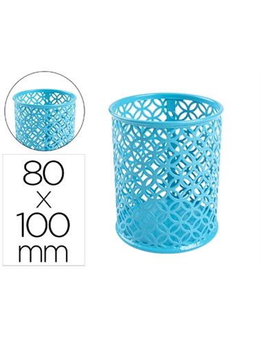 Pot a crayons q-connect motif metallique hauteur 100 mm diametre 80mm coloris turquoise.