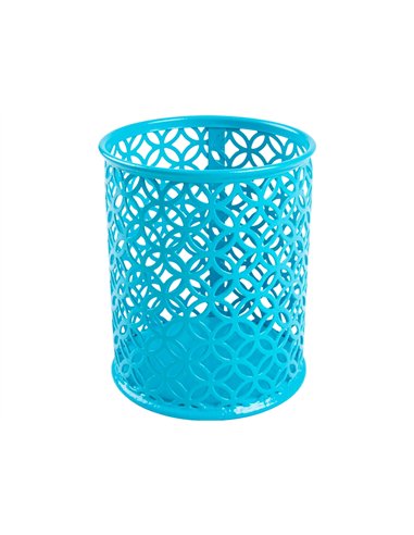 Pot a crayons q-connect motif metallique hauteur 100 mm diametre 80mm coloris turquoise.