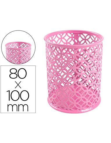 Pot a crayons q-connect motif metallique hauteur 100 mm diametre 80mm coloris rose.