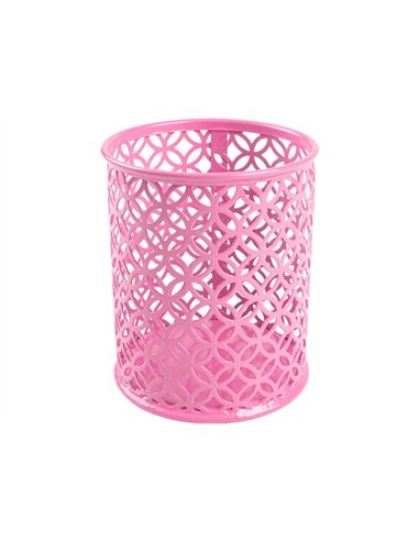 Pot a crayons q-connect motif metallique hauteur 100 mm diametre 80mm coloris rose.