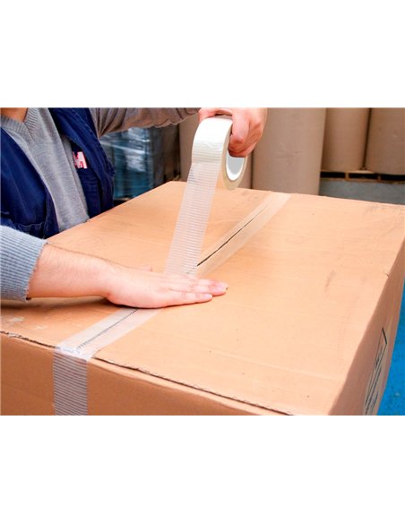 Ruban adhesif arme q-connect impermeable fils polyester pour renforcer emballages produits tres lourds 50mmx50m.