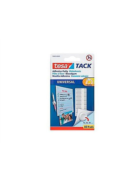 Pastille adhésive tesa tack universal pâte à fixer souple court terme coloris blanc étui 80 unités.