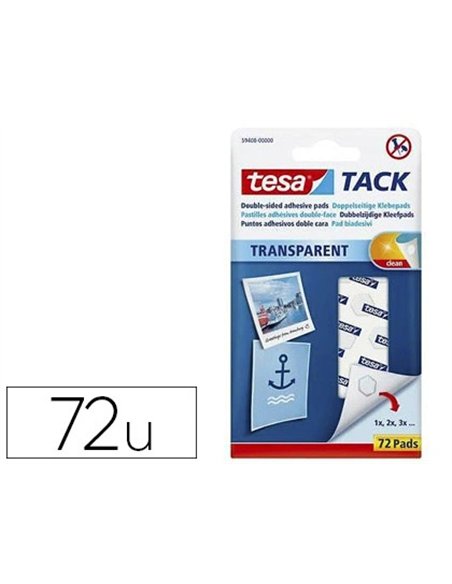 Pastille adhésive tesa tack universal pâte à fixer souple court terme transparente étui 72 unités.