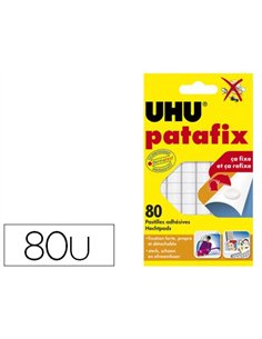 Pastille adhésive uhu patafix fixe momentanément définitivement documents objets coloris blanc sachet 80 unités.