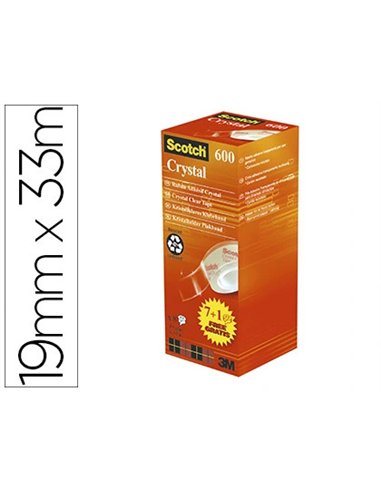 Ruban adhésif scotch crystal 600 19mmx33m pack économique 8 rouleaux.