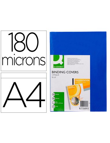 Plat couverture q-connect pvc 180 microns a4 relieurs spirales peignes anneaux coloris bleu boîte 100 unités.